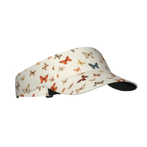 Unisex Sports Sun Visor Hats Adjustable Lightweight Packable Printed Empty Top Cap for Running Pickleball Golf Tennis - color: Vintage Colorful Butterfly