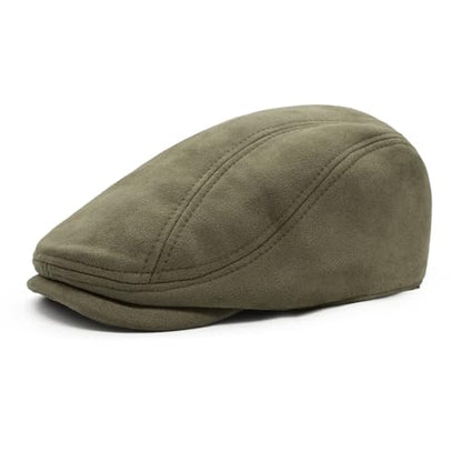YAMEIZE Retro Suede Newsboy Hats for Men Women Beret Ivy Flat Cap Adjustable Winter Caps Trendy - color: Army Green