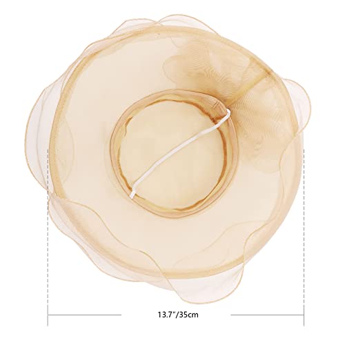 AQOKKA Women Organza Church Fascinators Kentucky Derby Hats for Women and Girls Wedding Flower Tea Party Hat with Wide Brim - color: Simulated Flower : Khaki