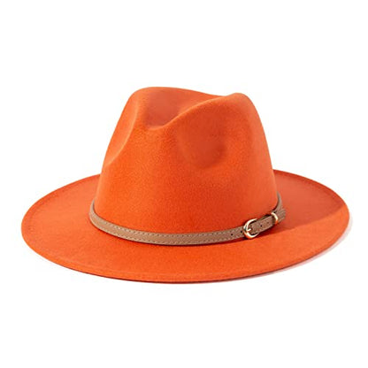 Lisianthus Women Classic Felt Fedora Wide Brim Hat with Belt Buckle - color: Carroty