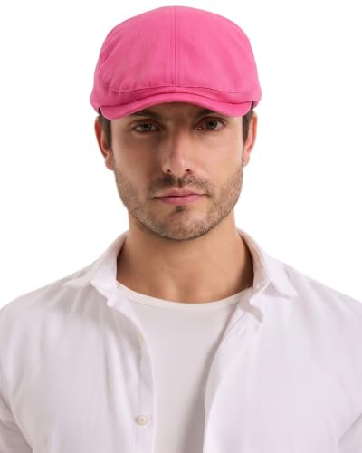 ZLYC 남성용 여름 플랫 캡 Scally Ivy Gatsby Newsboy Beret Driver Cabbie 사냥 모자 - color: 솔리드 핫 핑크