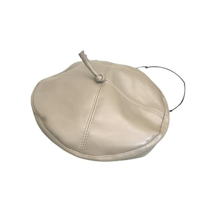 Women Classic PU Leather French Beret Beanie Hat Pumpkin Cap - color: Beige C#