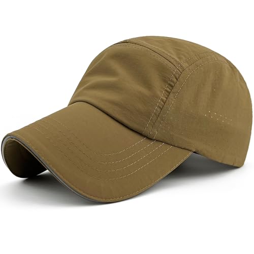 Lightweight Running Hat Breathable Mesh Cap Reflective Brim - color: Khaki, size: One Size