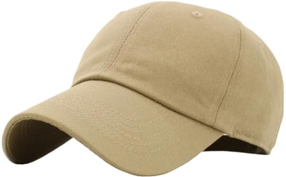 KBETHOS Classic Unisex Cotton Adjustable Low Crown Baseball Cap – Plain Dad Hat - color: Khaki Classic