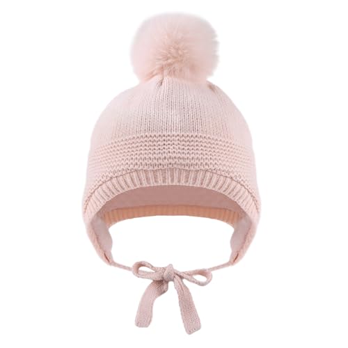 JANGANNSA Basic Winter Baby Boy Beanie Pompom Knit Girl Hat Kid Earflap Cap - color: Pink Hat, size: 2-5T