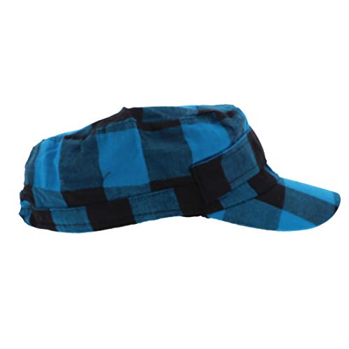 Plaid Hat with Buckle Newsboy Cap for Women - color: Blue