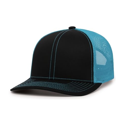 Pacific Headwear Snapback Trucker: Stylish Unisex Cap for All-Day Comfort - color: Black/Neon Blue/Black, size: One Size