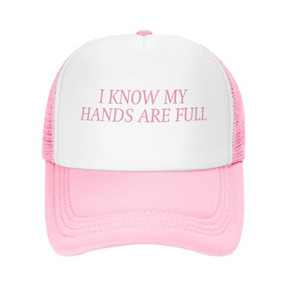 Funny Trucker Hats for Women Country Women's Trucker Hats Breathable Mesh Summer Caps Adjustable Pink Hats - color: I Know My Hands Are Full