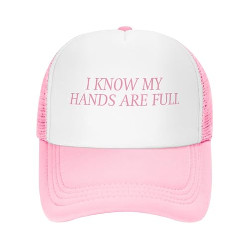 Funny Trucker Hats for Women Country Women's Trucker Hats Breathable Mesh Summer Caps Adjustable Pink Hats - color: I Know My Hands Are Full