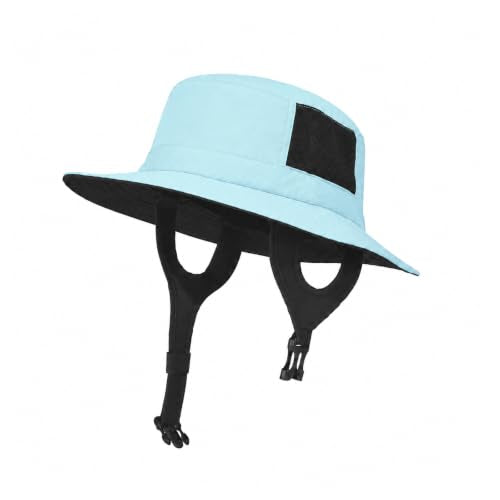 Surblue Surf Bucket Hat with Widened Chin Straps UPF 50+ Windproof Sun Hat Adjustable Packable Cap for Water Sports Surfing - color: Skyblue