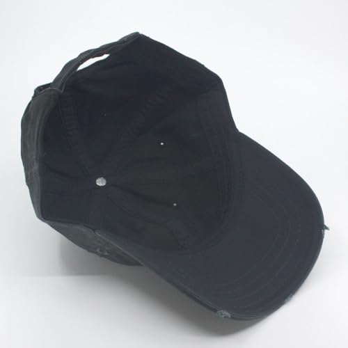 Washed Cotton Distressed with Heavy Stitching Adjustable Baseball Cap - color: Black B