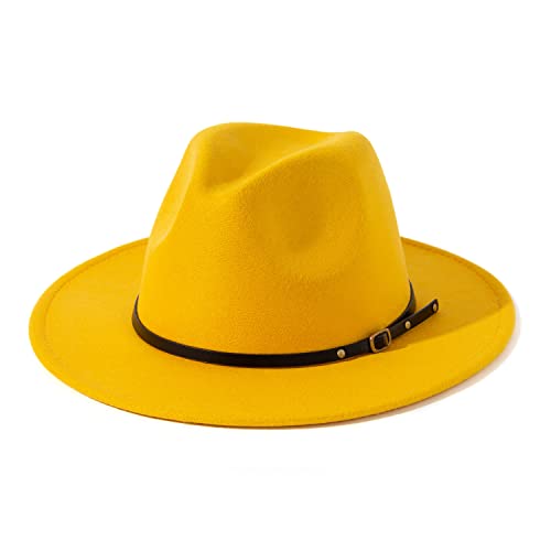 Lisianthus Women Belt Buckle Fedora Hat - color: Yellow