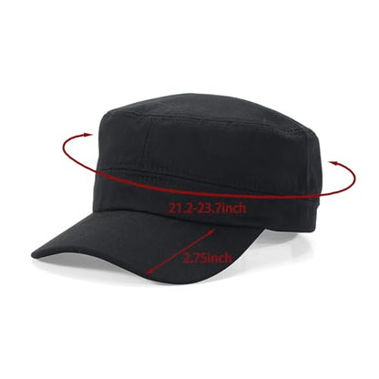 Cadet Army Cap Military Style Hats Flat Top Cap Baseball Hat for Men Women - color: Black