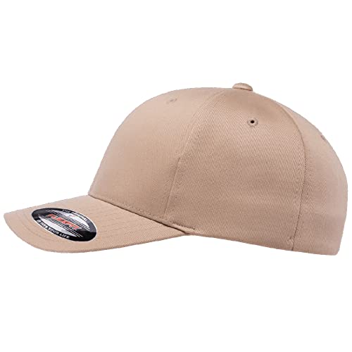 Flexfit Wooly Combed 6-Panel Structured Baseball Cap | Stretch Fitted - color: Khaki, size: Small-Medium