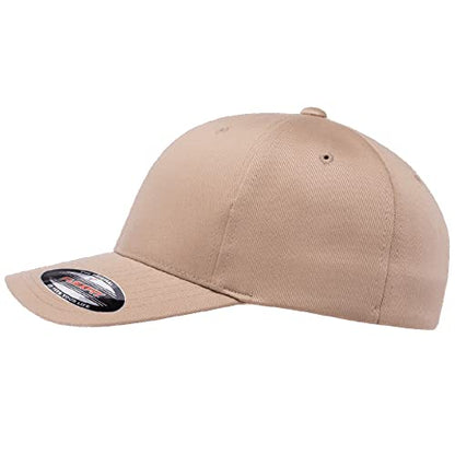 Flexfit Wooly Combed 6-Panel Structured Baseball Cap | Stretch Fitted - color: Khaki, size: Large-X-Large