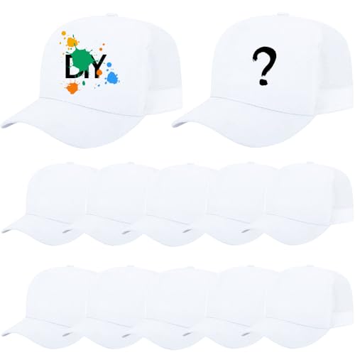 ZH 12 Pack Seamless Mesh Back Baseball Caps, 5 Panel Trucker Hats Bulk for Men and Women，Blank Caps - color: White