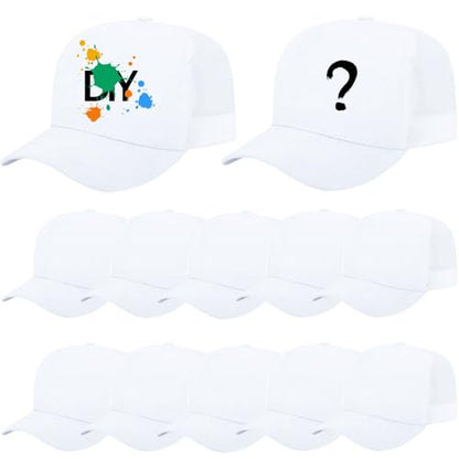 ZH 12 Pack Seamless Mesh Back Baseball Caps, 5 Panel Trucker Hats Bulk for Men and Women，Blank Caps - color: White