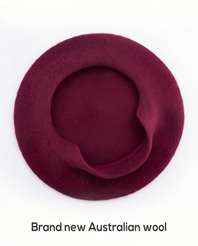 Wool French Beret Hats for Women Classic Winter Beanie Cap - color: Wine Red