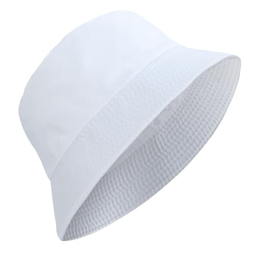 PFFY Reversible Bucket Hat for Women Men Cotton Sun Beach Fishing Cap - color: White (Reversible)
