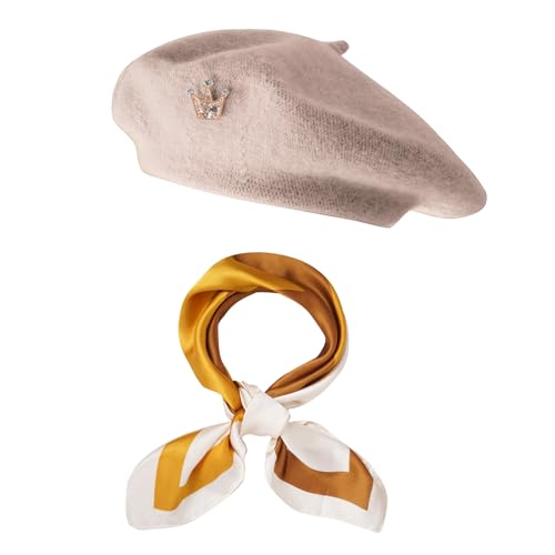 choyaxo 3pcs French Beret Hat Set Costume Accessories Set Including Beret Hat Scarf Crown Pin for Women French Themed Party - style: Gentle Style