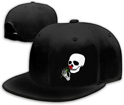 Snapback Hats for Men Flat Bill Black Adjustable Baseball Cap Trucker Hat for Dad American Flag Pirate Skull Caps Cool - color: Skeleton Hand Flower