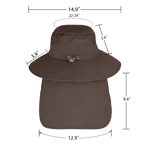 ZOORON Sun Hats for Men Women with Neck Flap Fishing UPF 50+ UV Protection - color: Coffee