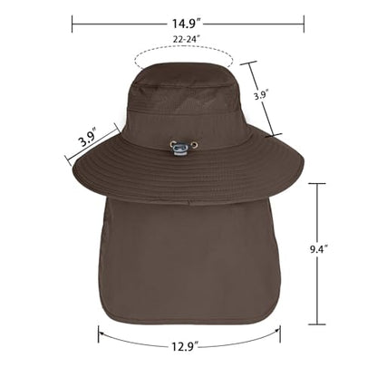 ZOORON Sun Hats for Men Women with Neck Flap Fishing UPF 50+ UV Protection - color: Coffee
