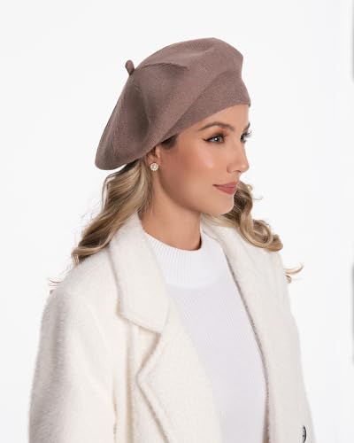 Women's Knitted Beret, French Style Double Layer Winter Autumn Warm and Soft Beanie Hat Cap - color: Camel