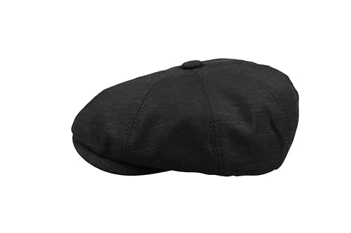 8 Panel Newsboy Cap – Linen Blend with 100% Cotton Lining - color: Black, size: 3X-Large
