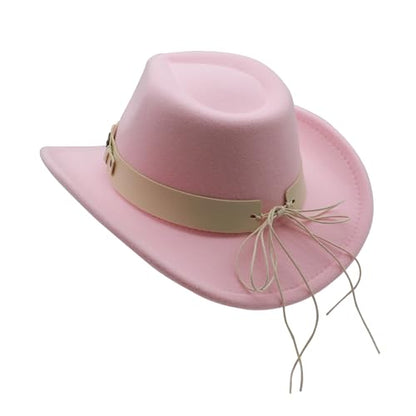 Western Cowboy Hat for Men Cowgirl Hat for Women Unisex Wide Brim Felt Fedora Hats Classic Cowboy Hats - color: Pink
