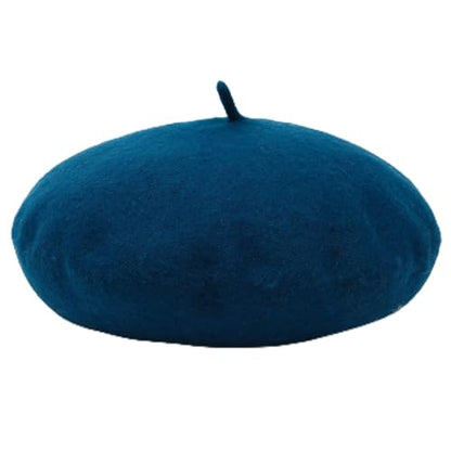 Women French Wool Beret Hats - Solid Color Classic Beanie Winter Cap - color: Thicker-blue