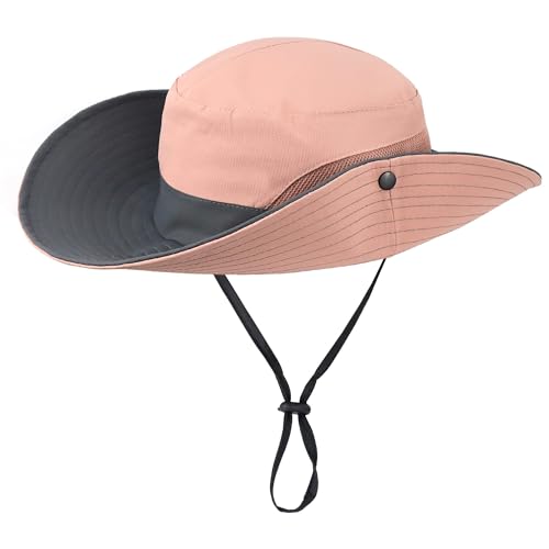 Women's Outdoor-UV-Protection-Foldable-Sun-Hats-Wide-Brim Hat Ponytail-Hole - color: Pink