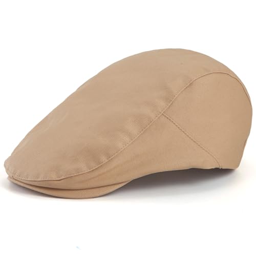 Classic Solid Flat Cap Newsboy Hats for Men Retro Cabbie Driving Adjustable - color: C04 Khaki With Mesh Lining