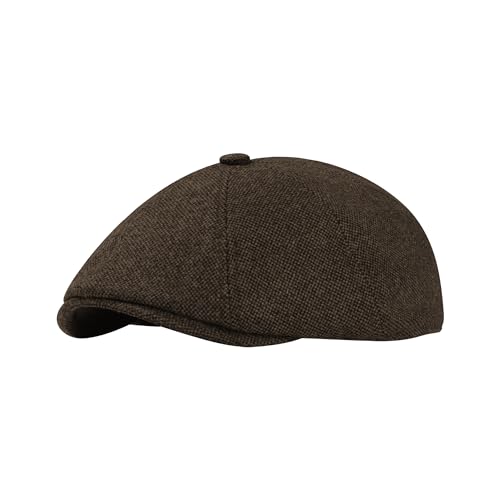 Men's Wool Blend Newsboy Cap Adjustable Gatsby Ivy Newsies Cabbie Hat Classic 8 Panel Tweed Flat Winter Hat - color: Plaid Coffee_1, size: Large