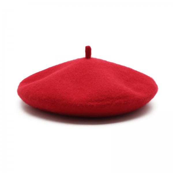 Women Wool Beret Hat, Classic French Artist Hat, Winter Warm Hat for Ladies - color: Red