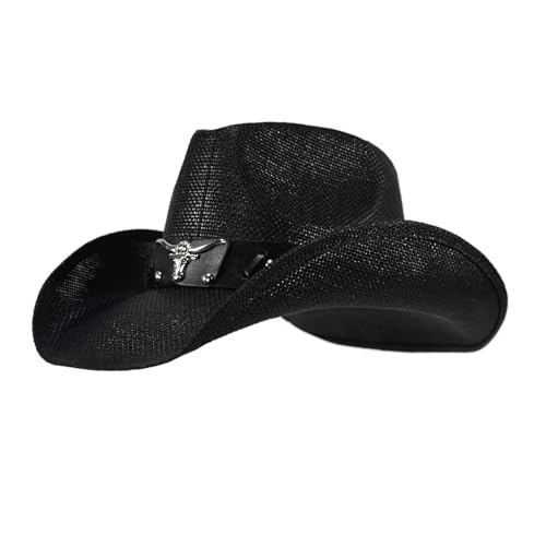 Straw Cowboy Hats for Women and Men - color: Black, size: Medium