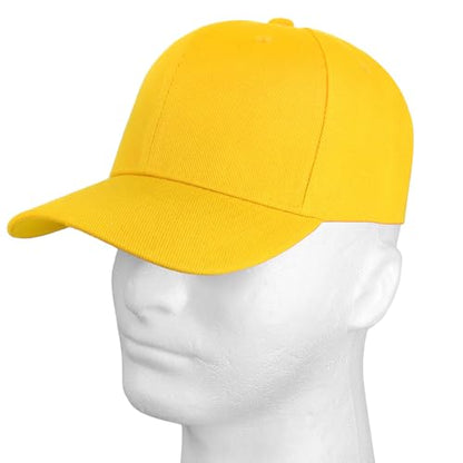 Falari Wholesale Bulk Lot 12-Pack Baseball Cap Adjustable Size Plain Blank Solid Color - color: Yellow