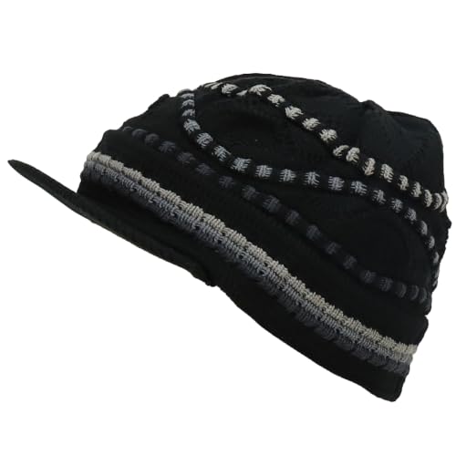Armycrew Rasta Jamaica Style Thick Acrylic Knit Cuff Beanie Visor - color: Black Charcoal 2
