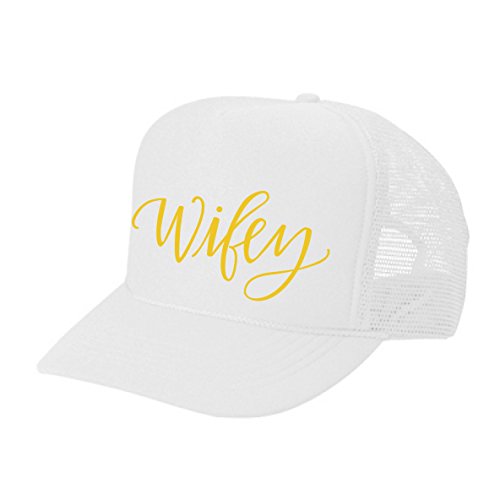 Women's Mens Unisex Trucker HAT - Wifey - Cool Stylish Apparel Accessories - color: White-gold Print