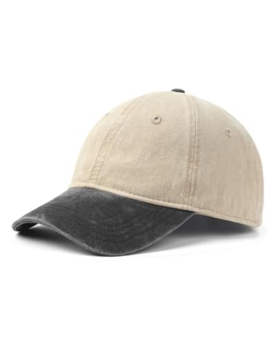 Zylioo XXL Baseball Cap for Big Heads Men Women, Washed Denim Dad Hat - color: Beige-black, size: X-Large-XX-Large
