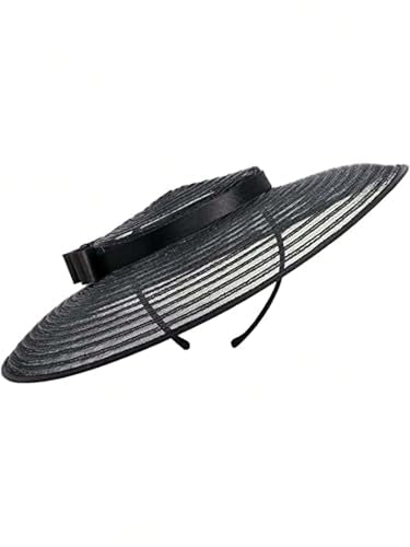 Black Formal Church Hat Headbands for Women Wide Brim Fascinators With Bow