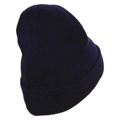 Waffle Knit Cuff Beanie - color: Navy