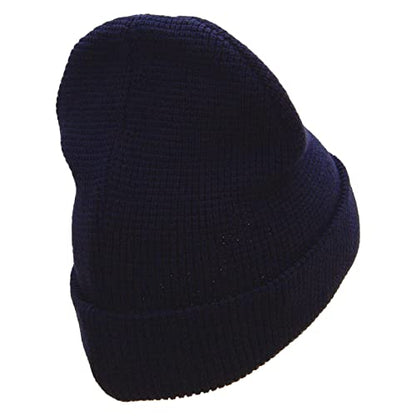 Waffle Knit Cuff Beanie - color: Navy
