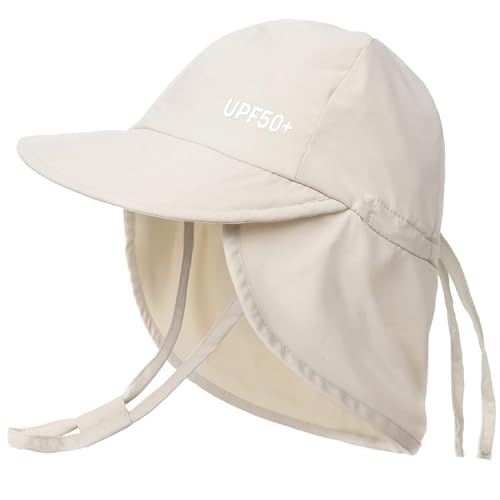 FURTALK Baby Sun Hat with Neck Flap UPF 50+ Toddler Quick Dry Swim Hat - color: Beige, size: 6-24 Months