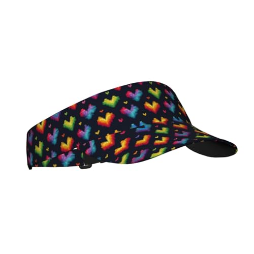 Sports Sun Visor Hat for Men Women, Adjustable Breathable Golf Tennis Cap - color: Pixel Heart