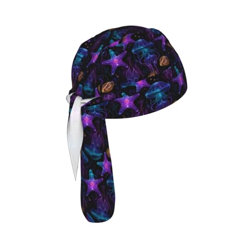 Adjustable Cycling Cap, Quick Dry Sports Bandana Skull Cap Helmet Liner - color: Neon Jellyfish Starfish