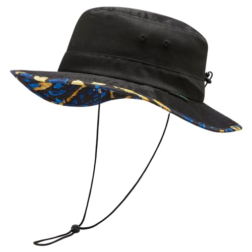 UPF 50+ Foldable Sun Hat Patterned Under Brim Bucket Hats for Summer Hiking Fishing Beach Safari Men Women - color: Black, size: Medium