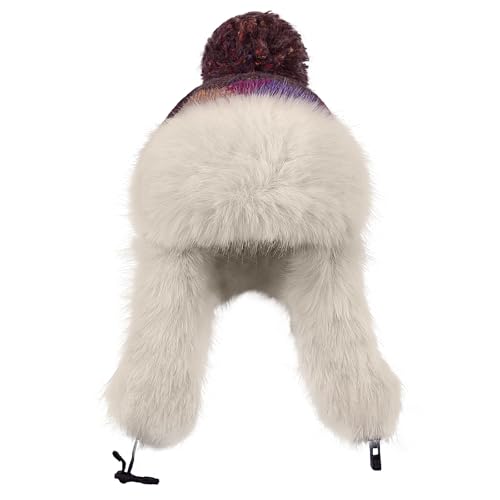 MioCloth Winter Pompom Beanie Hat for Women Girls Fluffy Knit Beanie Faux Fur Skull Cap Warm Crochet Earflap Hat - color: Purple
