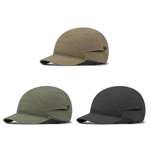 Croogo Short Brim 5 Panel Baseball Cap Cooling Trucker Dad Cap Adjustable Strap Cadet Cap Curved Brim Snapback Hats for Daily - color: Wbdy1-brown