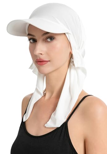 ZLYC Chemo Headwear for Women Brim Visor Head Scarf Pre Tied Headwraps Lightweight Skull Cap - color: Solid White
